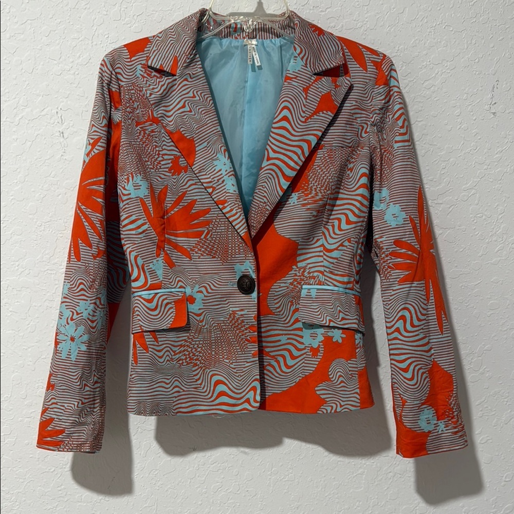 Lapis Orange and Blue Blazer with Tropical Print
